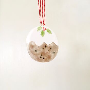 Ceramic Christmas Pudding Hanging Decoration, 3 of 4