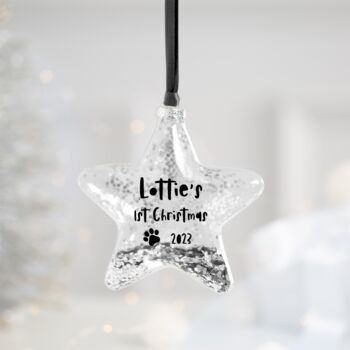 Personalised Pet's First Silver Star Christmas Bauble, 2 of 4