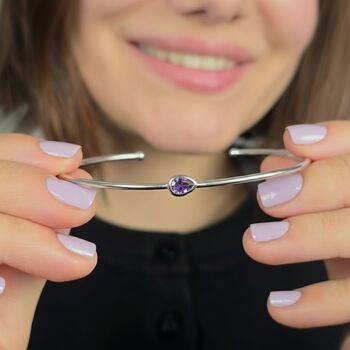 Minimalist Silver Amethyst February Birthstone Bangle, 3 of 5