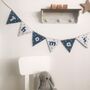 Dinosaur Bunting, Personalised Baby Name, White, Navy Blue, thumbnail 9 of 11
