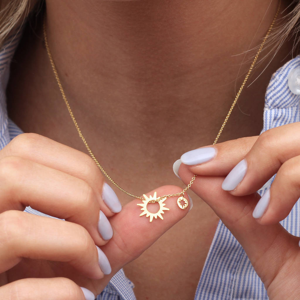 Personalised 18ct Gold Plated Sun And Star Necklace, 1 of 7