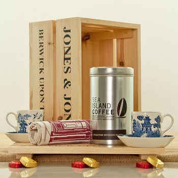 Espresso And Vintage Wedgwood Willow Gift Hamper Crate, 2 of 5