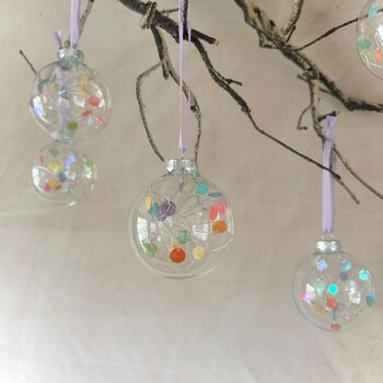 Set Of Six Pastel Rainbow Effect Baubles Bright Christmas Decor, 6 of 7