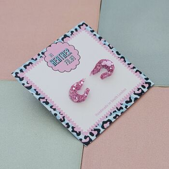 Pink Glitter Shrimp Resin Stud Earrings, 3 of 4