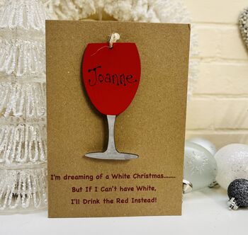 Personalised Red Wine Funny Card Tree Decoration, 5 of 5