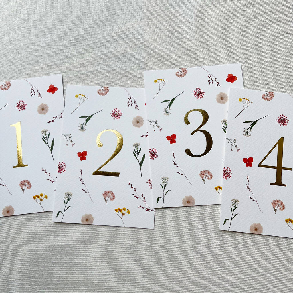Foil Pressed Floral Table Numbers, 1 of 3