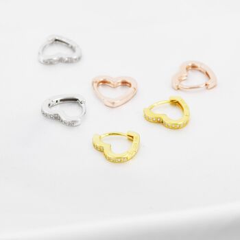 Sterling Silver Cz Heart Huggie Hoop Earrings, 6 of 11