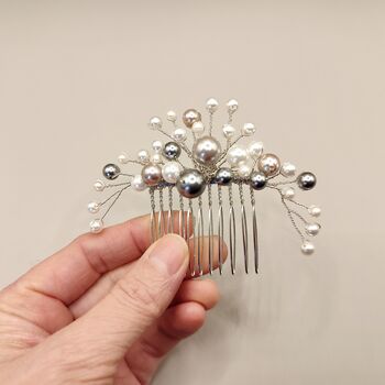 Pearl Hair Comb With White, Grey And Lilac Pearls, 6 of 9