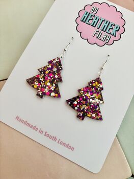Purple And Gold Christmas Tree Glitter Earrings / Stocking Filler / Santa Present, 4 of 10