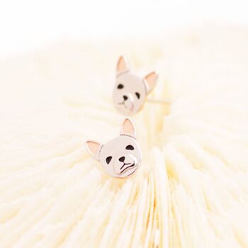 Cute French Bulldog Stud Earrings In Sterling Silver, 2 of 11