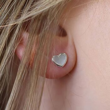 Sterling Silver Mother Of Pearl Heart Stud Earrings, 5 of 10