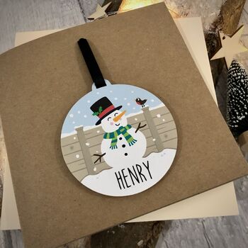 Personalised Snowman Bauble Christmas Card, 3 of 3