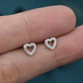 Open Heart Cz Stud Earrings In Sterling Silver, 7 of 11
