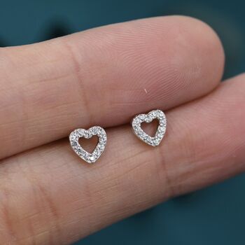 Open Heart Cz Stud Earrings In Sterling Silver, 7 of 12