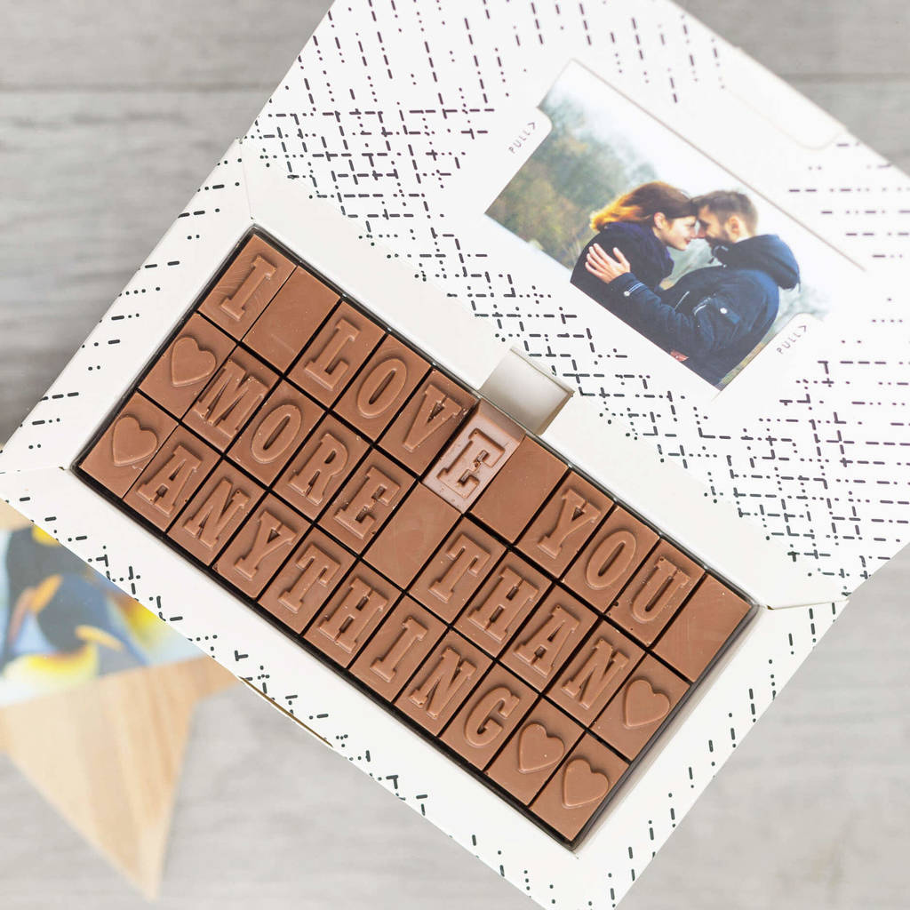 romantic chocolate gift for her by morse toad chocolate messaging