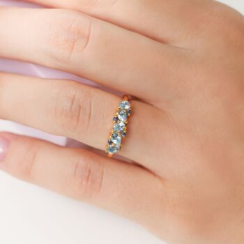 Blue Sapphire And Blue Topaz Pear Cut Half Eternity Band In Sterling Silver And Gold Vermeil, 3 of 11