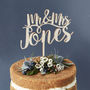 Romantic Personalised Mr And Mrs Wooden Cake Topper, thumbnail 2 of 4