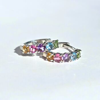 Rainbow Gemstone Huggie Hoop Earrings In Sterling Silver And Gold, 3 of 11