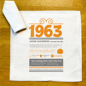 Personalised 60th Birthday 1963 Handkerchief Pair, 7 of 12