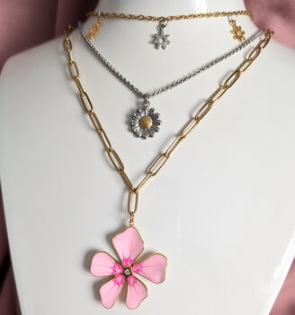 Set Of Three Flower Charm Chain Necklaces For Women, 2 of 6