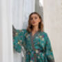 Satin Silky Turquoise Full Length Kimono Robe, thumbnail 1 of 9