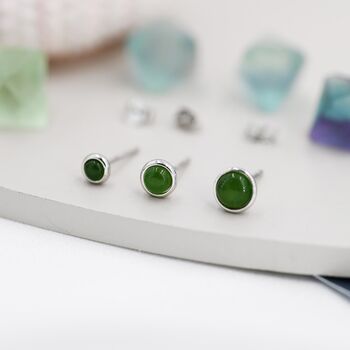 Sterling Silver Natural Jade Stud Earrings, 2 of 12