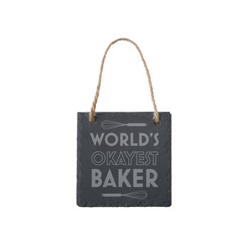 'World's Okayest Baker' Square Slate Hanger, 2 of 2