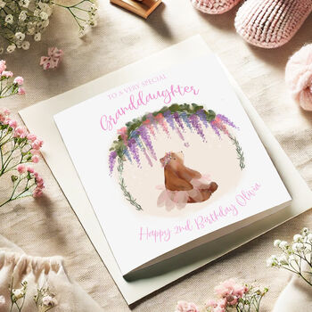 Granddaughter 1st Birthday Personalised Princess Bear Card, 2 of 6