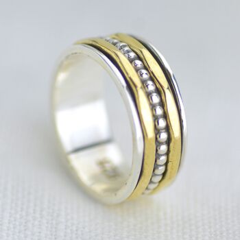 Silver And Brass Beaded Spinner Ring, 6 of 6
