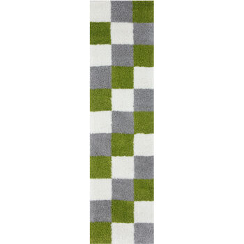 The Rugs Geometric Shaggy Rug Green Checkered Rug, 9 of 12