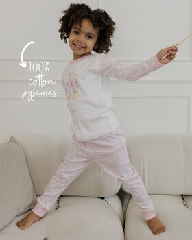 Girls Personalised Pink Stripe Fairy Wreath Pyjamas, 3 of 11