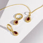 January Birthstone Garnet Gold Plated Huggie Hoop Earrings, thumbnail 3 of 11