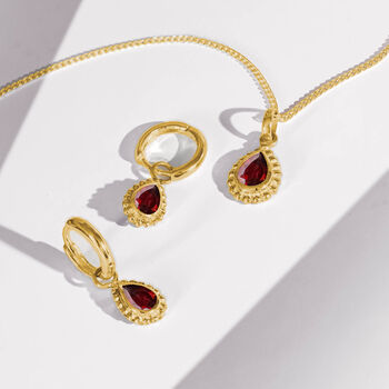 January Birthstone Garnet Gold Plated Huggie Hoop Earrings, 3 of 11