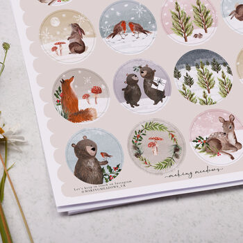 Christmas Woodland Animals Circle Sticker Sheet, 2 of 2