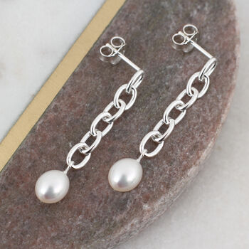 18ct Gold Plated Or Silver Chain And Pearl Earrings, 3 of 7