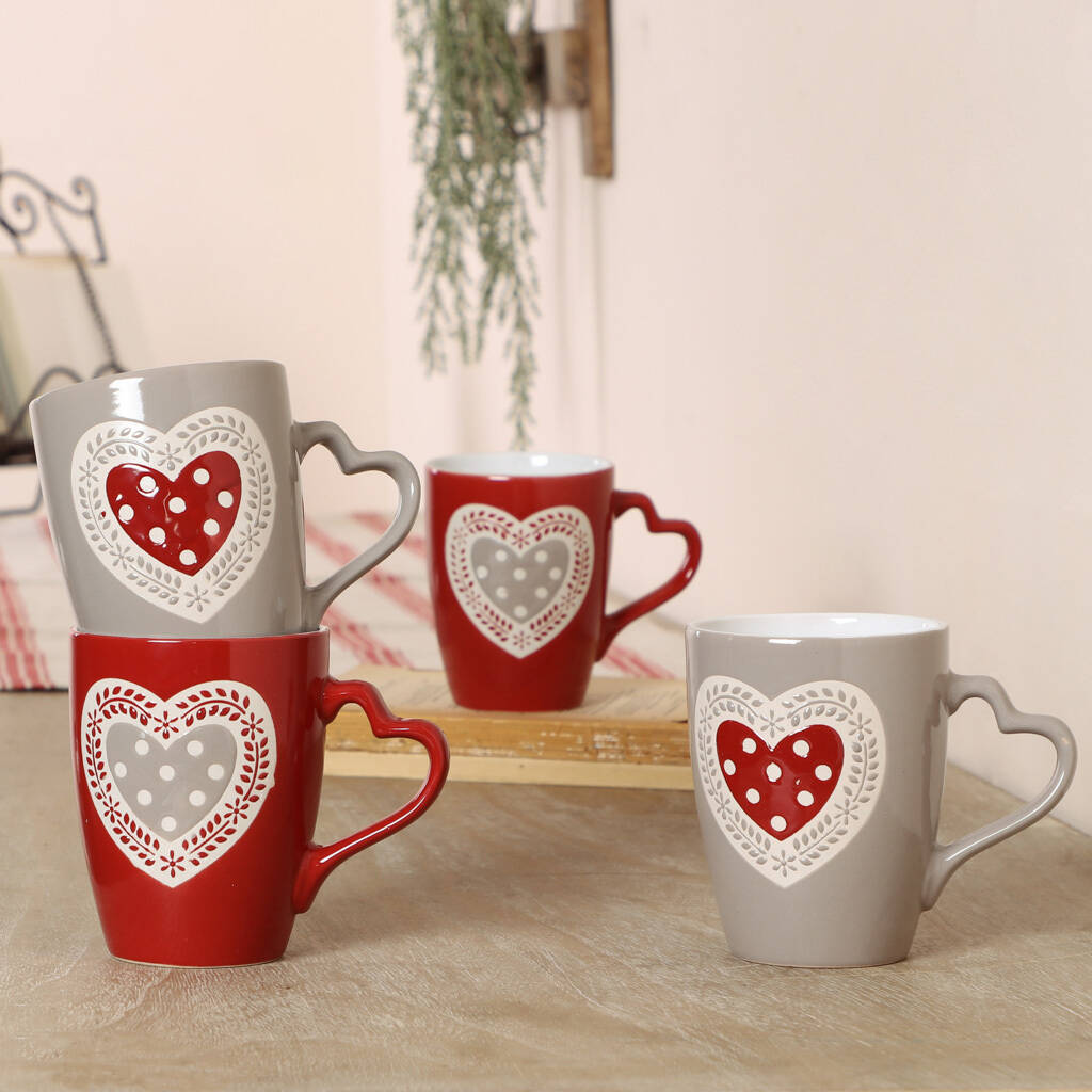 Set Of Four Country Heart Coffee Mugs By Dibor | notonthehighstreet.com