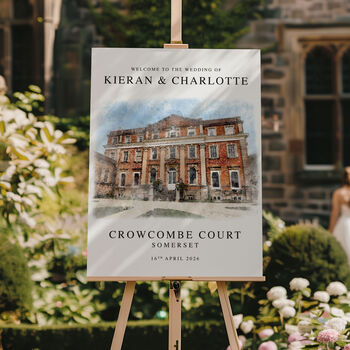 Custom Watercolour Illustration Wedding Venue Welcome Sign, 2 of 5