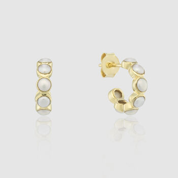 Ortigia Freshwater Pearl And Gold Vermeil Mini Hoop Earrings, 2 of 3