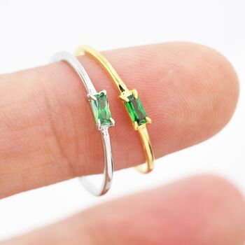 Sterling Silver Emerald Green Baguette Cz Ring, 3 of 12