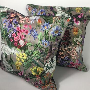 Velvet English Flower Garden Cushion Cover Grey, 4 of 6