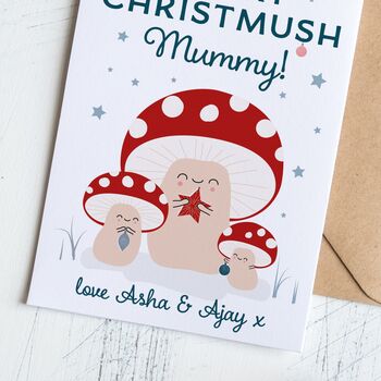 Mummy Christmas Card With Cute Toadstools, 2 of 5