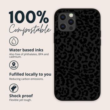 Black Leopard Biodegradable Phone Case, 2 of 7