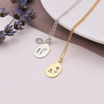 Sterling Silver Birth Month Flower And Initial Necklace, 2 of 6