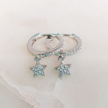 Sterling Silver And Diamante Star Huggie Earrings, 2 of 7