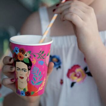 Eight Pink Frida Kahlo Party Cups, 2 of 4