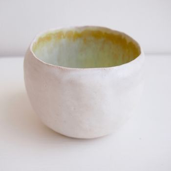 Handmade Textural Yellow Ceramic Ring Dish Bowl, 2 of 8