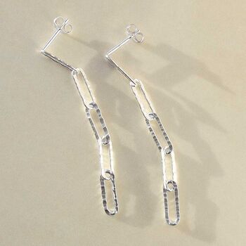 Sterling Silver Hammered Paperclip Stud Earrings, 2 of 5