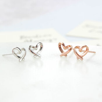 Heart Stud Earrings In Plated Rose Gold / Silver 925, 5 of 7