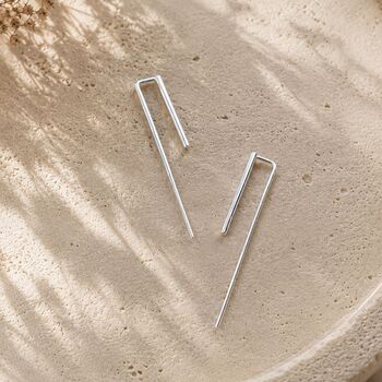 Bar Sterling Silver Linear Drop Earrings, 2 of 5