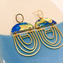 Blue Gold Flake Arch Statement Earrings For Her, thumbnail 5 of 12